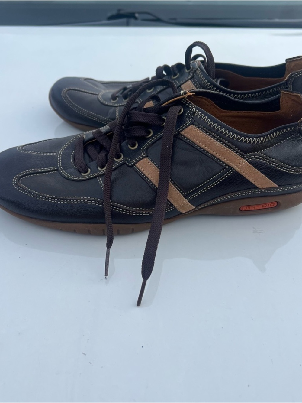 Cole Haan Men's Dark Brown and Tan Leather Lace-Up Sneakers Size 8.5